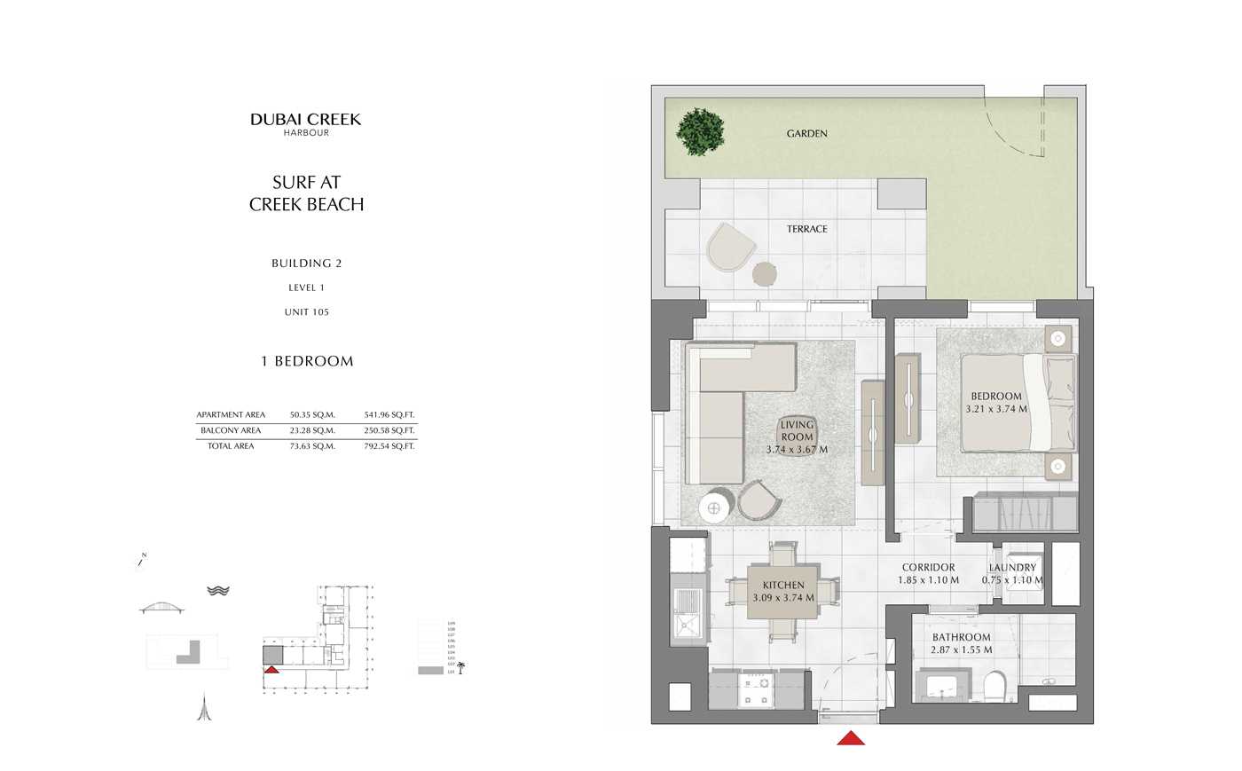 Building 2, 1 Bedroom Level 1, Unit 105, Size 792 Sq Ft